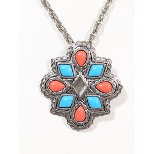 Vintage Avon American Spirit Necklace Faux Turquoise Orange‎ Concho Brooch 30"
